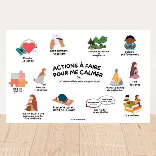 Actions à faire pour me calmer – Affiche éducative islamique