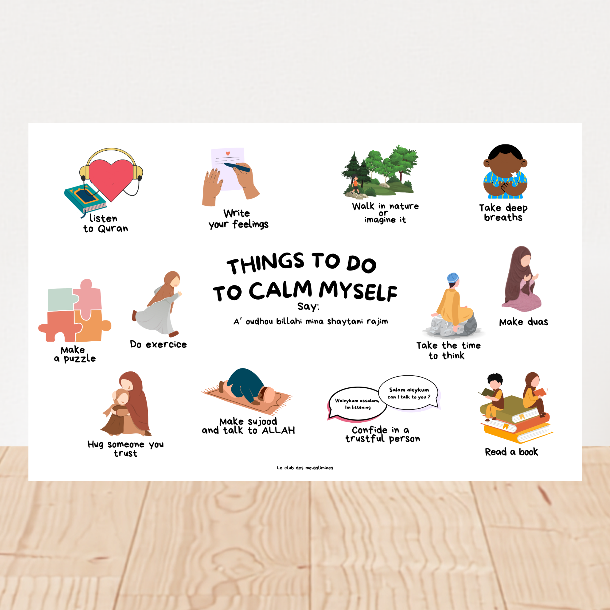 Actions à faire pour me calmer – Affiche éducative islamique