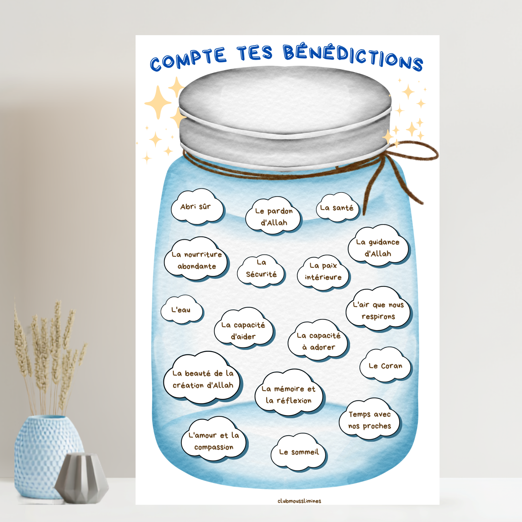 Compte tes bénédictions – Affiche éducative islamique