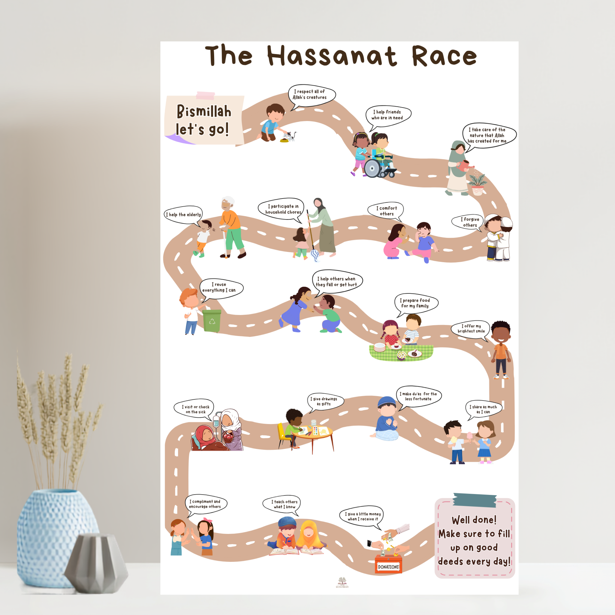 The Hassanat Race – Islamic Educational Poster for Kids