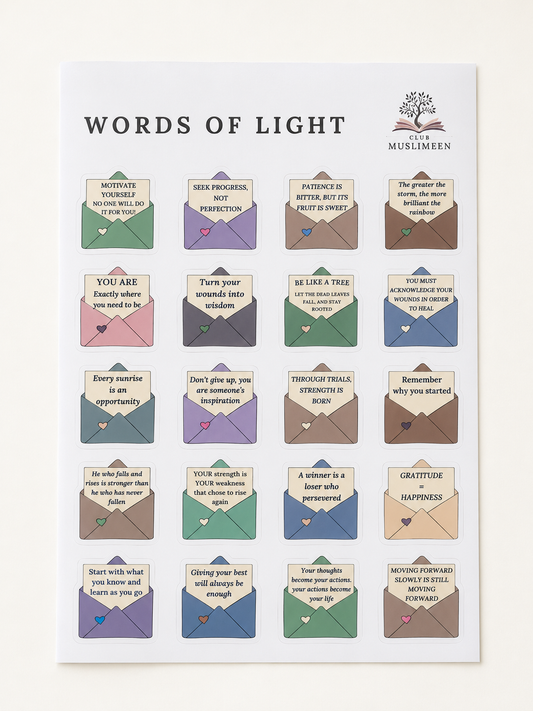 Paroles de Lumière – Ensemble de 20 autocollants inspirants en forme d’enveloppe