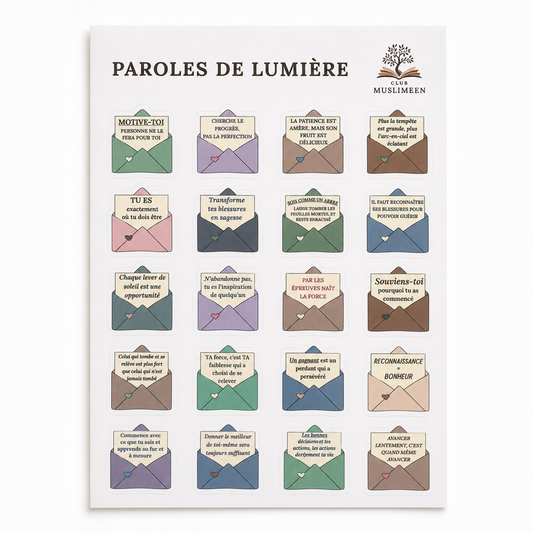 Paroles de Lumière – Ensemble de 20 autocollants inspirants en forme d’enveloppe